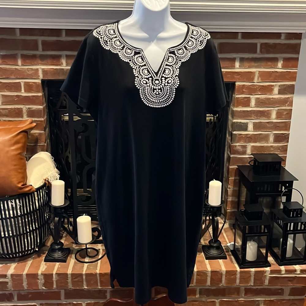 🔥Karen Scott Short Sleeve Pullover Dress Size:1x Color:Black  V -Neck design